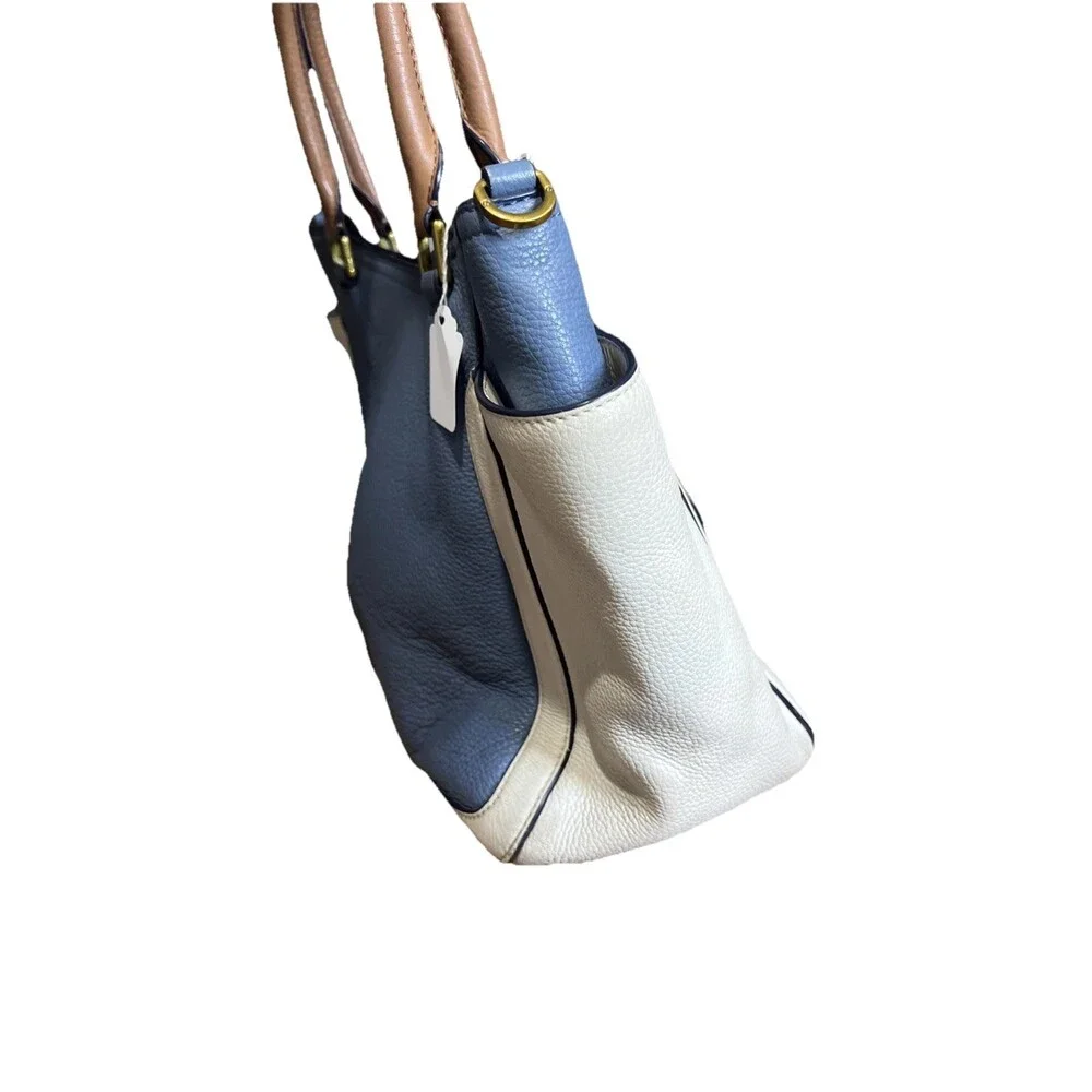 Tory Burch Frances Colorblock Satchel Pebbled Leather Handbag Comet Blue/White